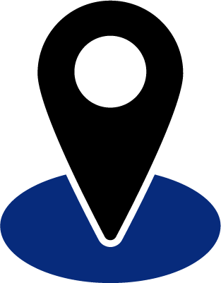 Black location marker over a blue circle.