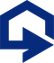 Blue geometric logo with a house shape and an arrow pointing right.
