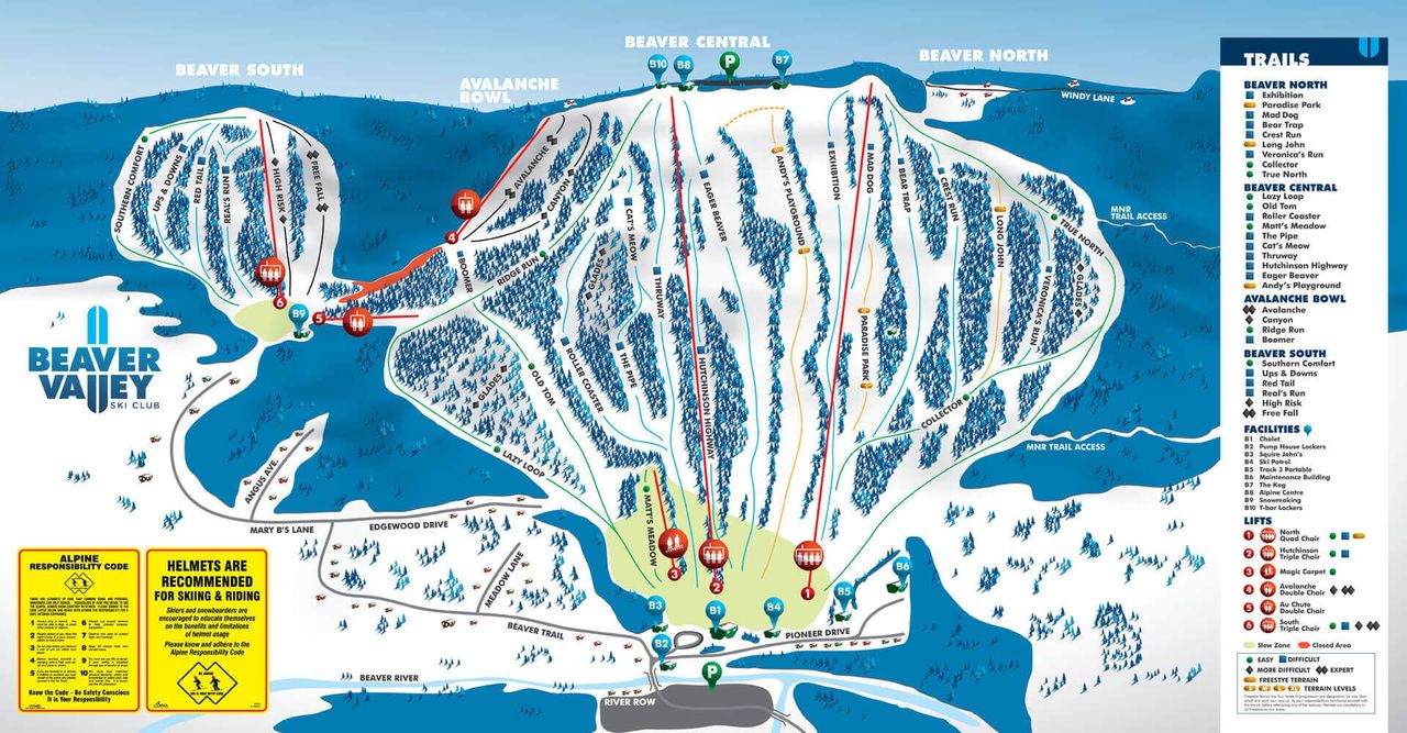 A map of the beaver valley ski resort