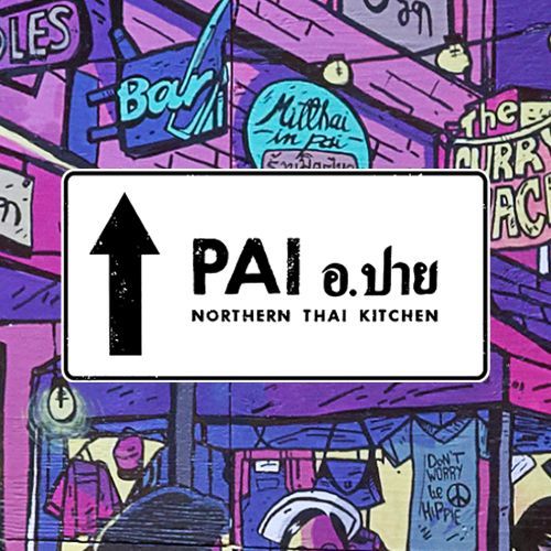 A sign that says pai northern thai kitchen on it