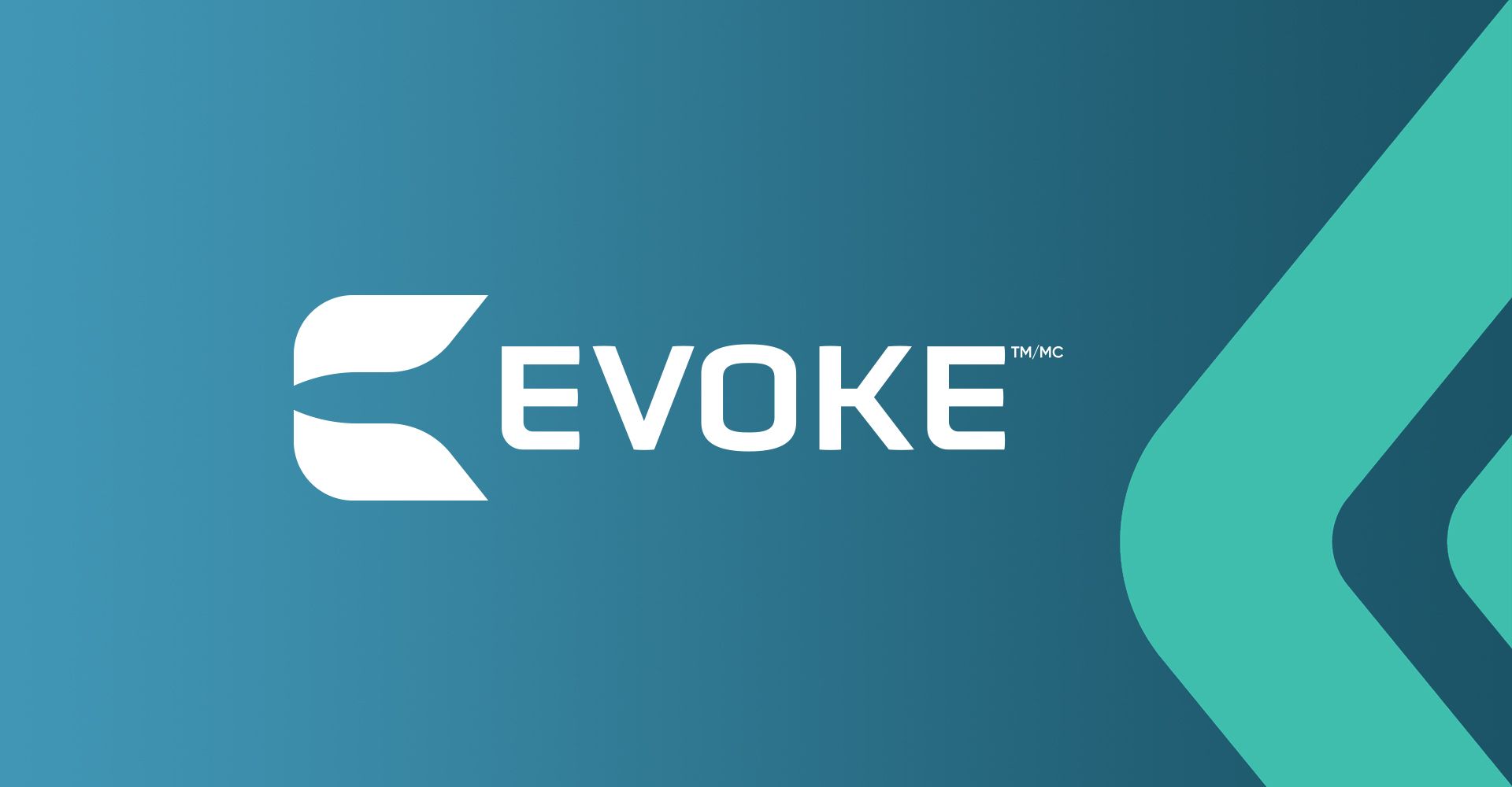 The evoke logo is on a blue and green background.