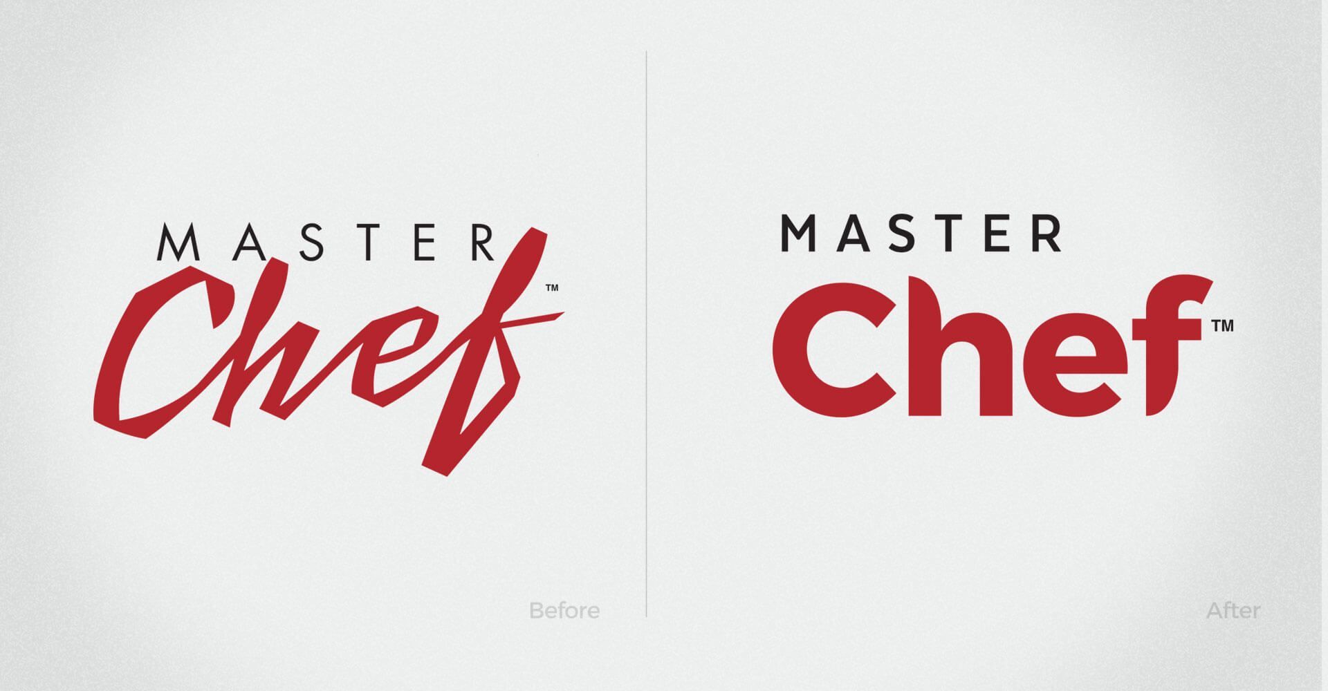 A before and after picture of the master chef logo