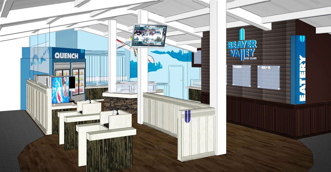 An artist 's impression of a restaurant with a sign that says eatery