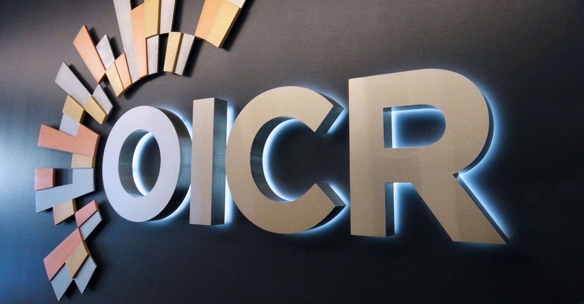 The word oicr is on a black background