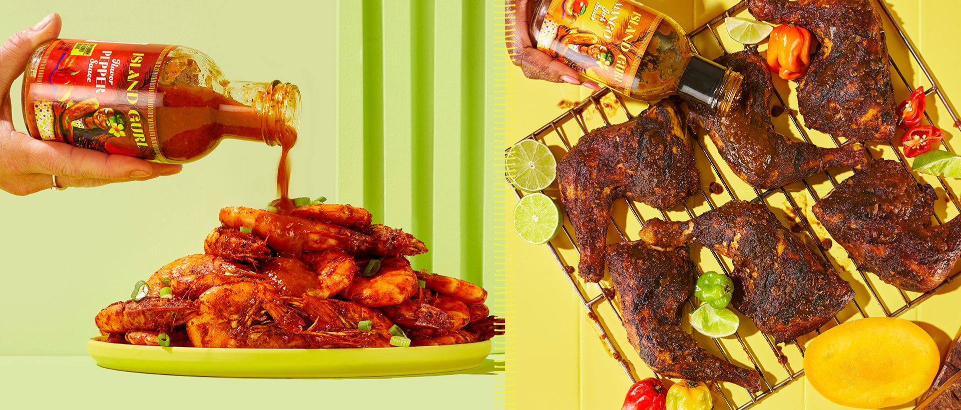 A person is pouring sauce on a pile of food next to a plate of food.