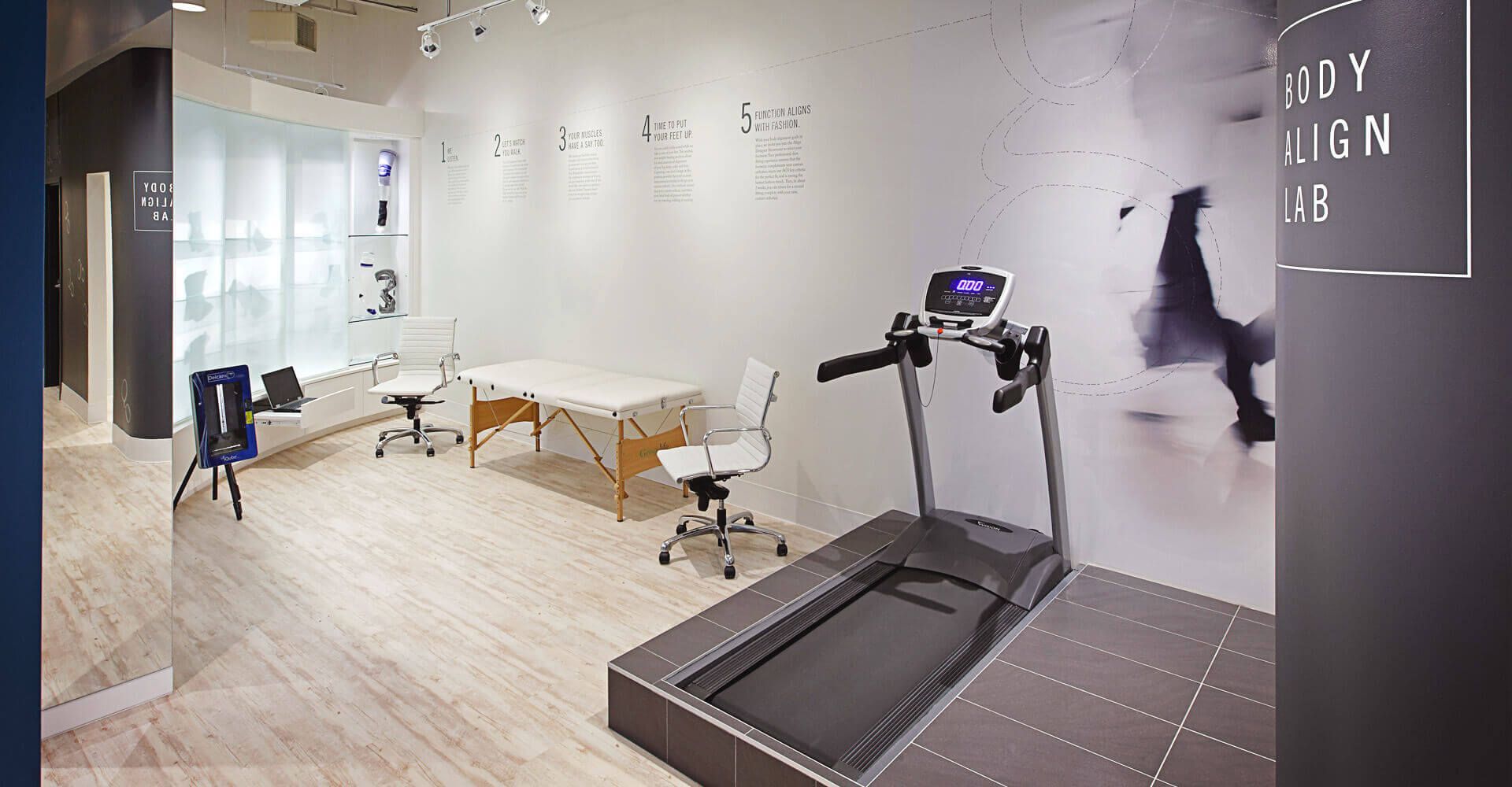 There is a treadmill in the middle of the room.