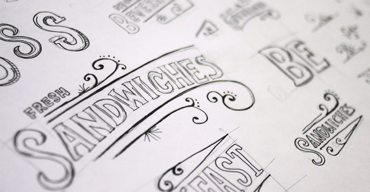 A close up of a piece of paper that says sandwiches on it
