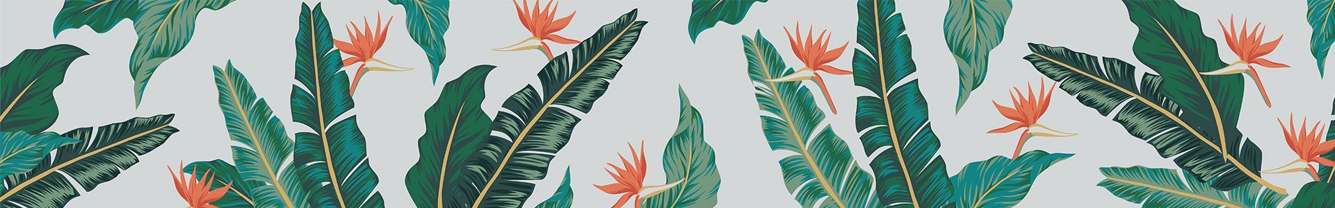 A seamless pattern of green leaves and orange flowers on a white background.