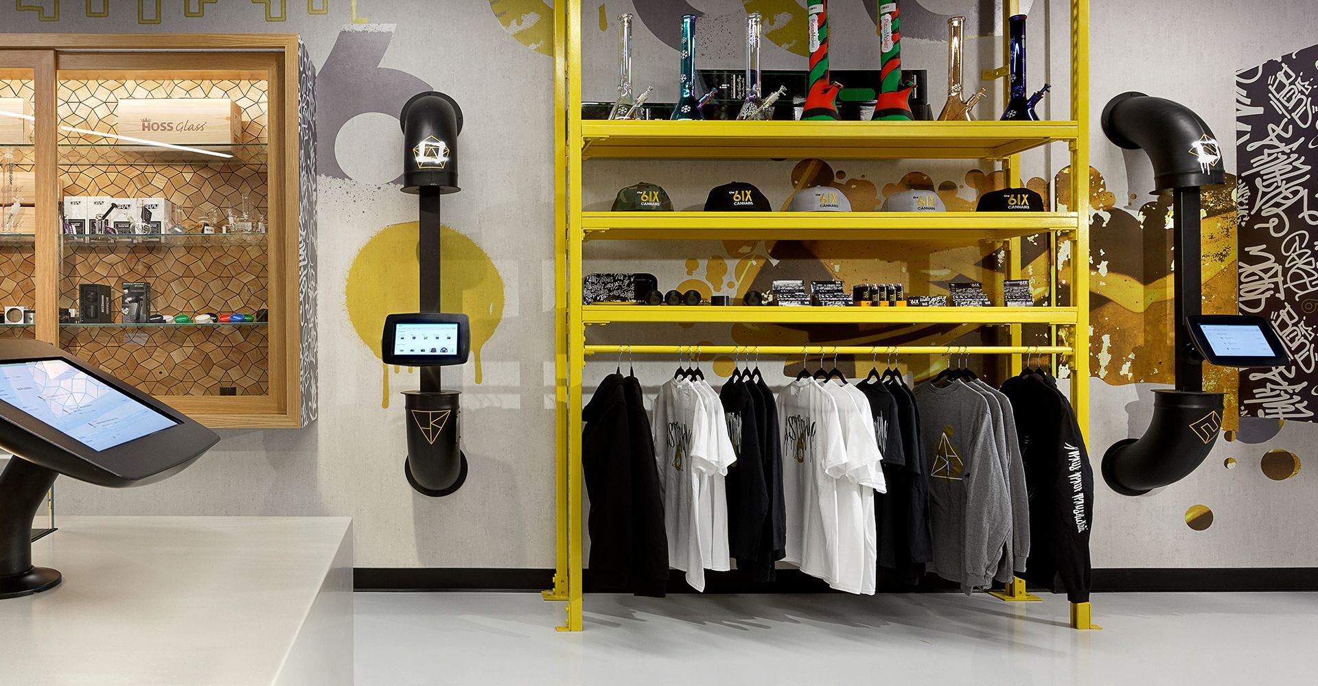A store with a lot of clothes hanging on a rack.