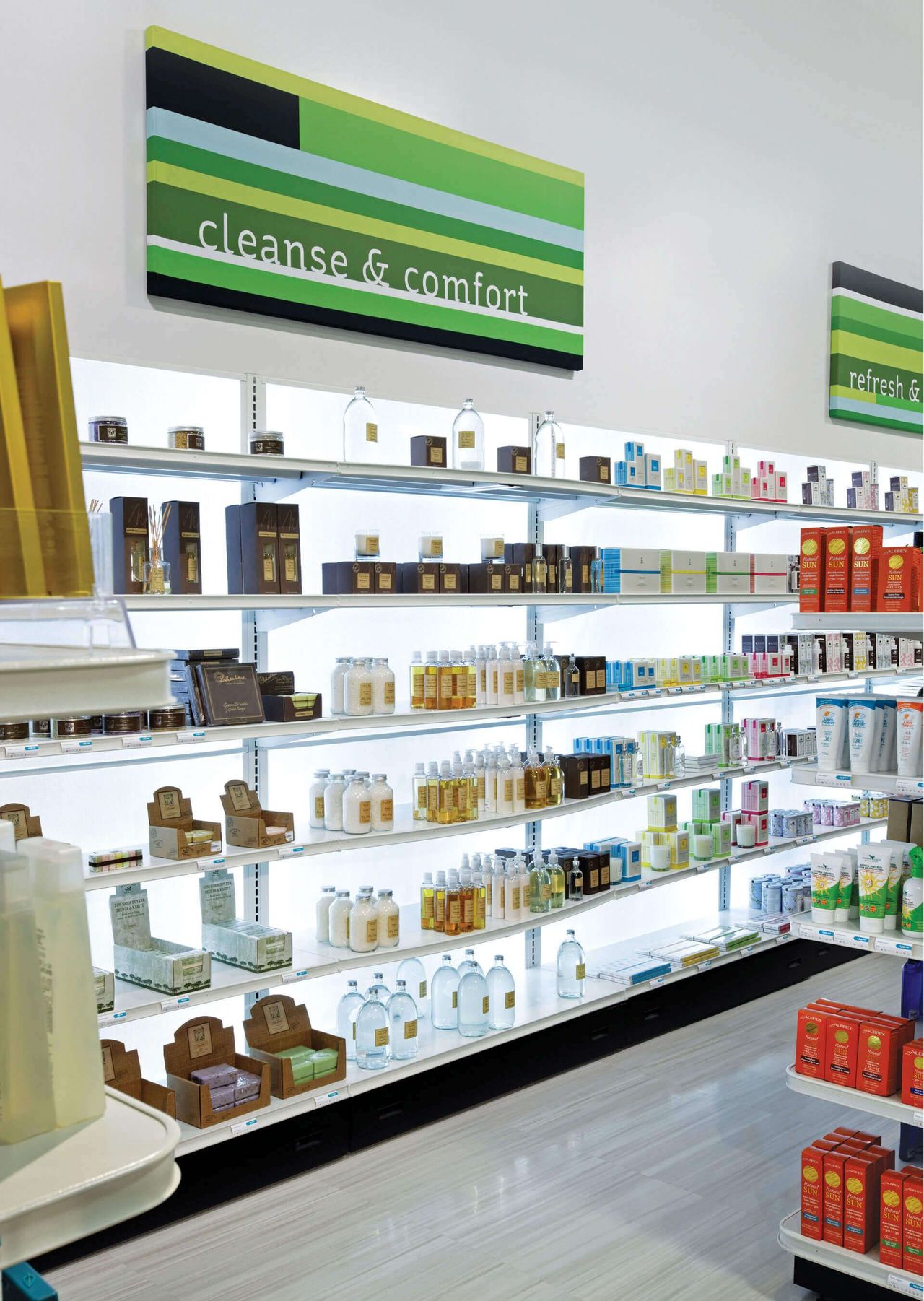 A store with a sign that says cleanse and comfort