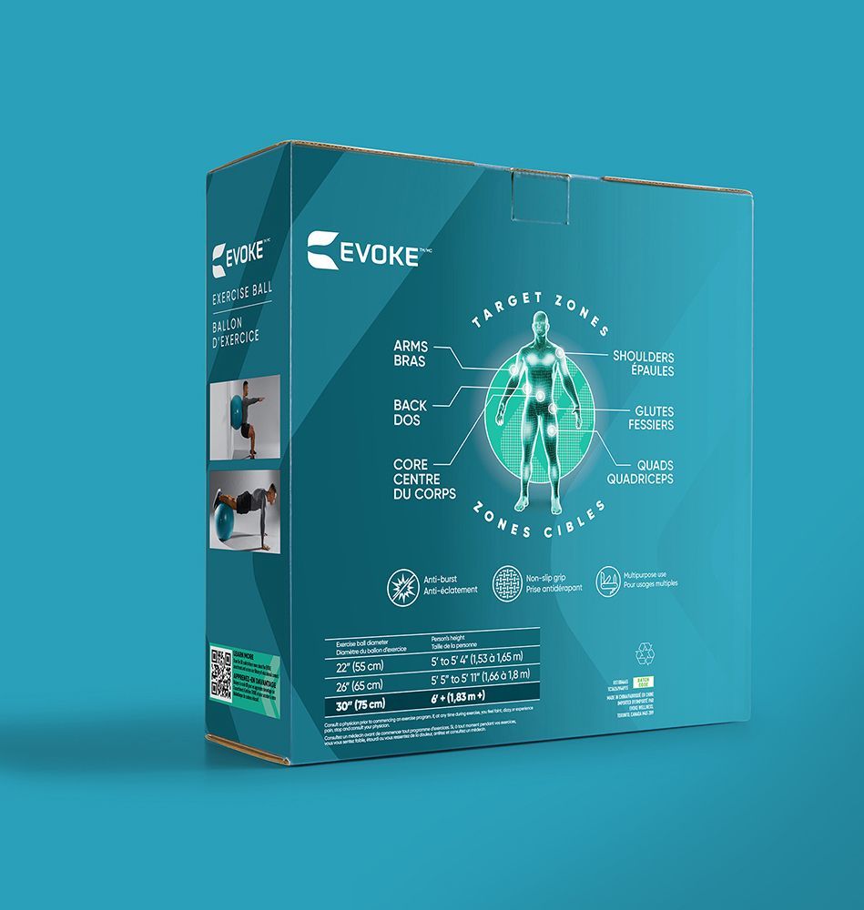 The back of a blue box with a picture of a person on it.