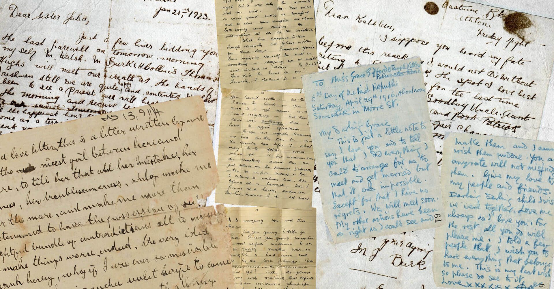 A collage of old handwritten letters including one dated july 9th