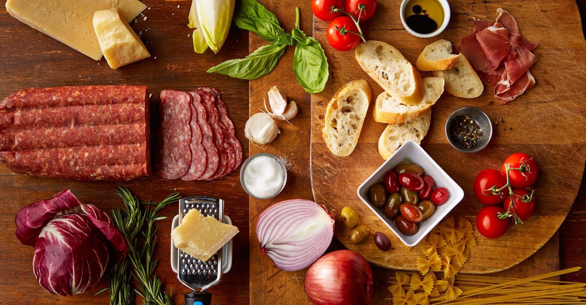 There are many different types of food on the table.