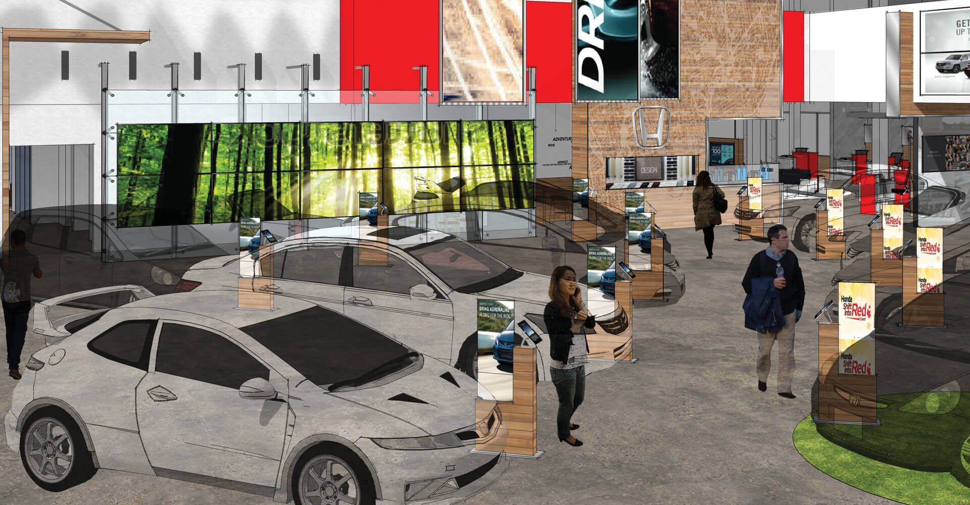 An artist 's impression of a car dealership