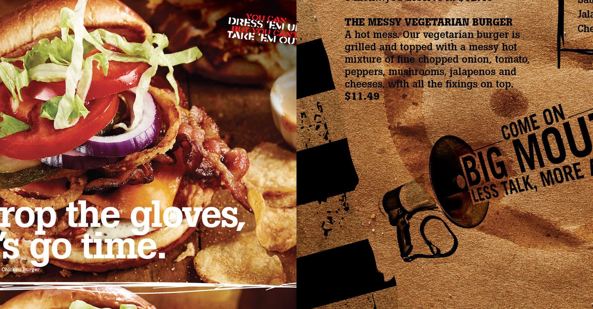 A picture of a hamburger next to an advertisement for big mou