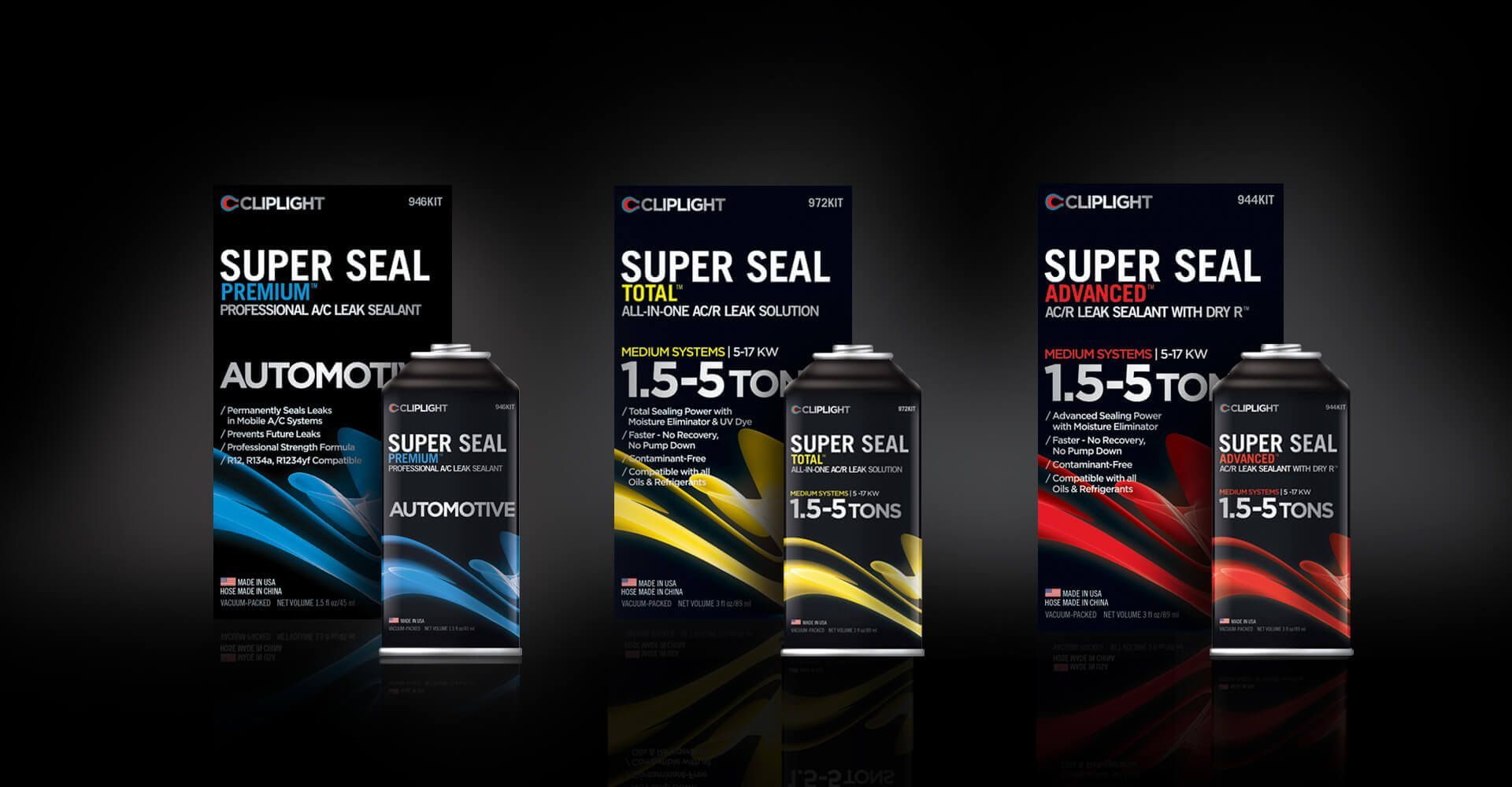 Three cans of super seal oil are sitting next to each other