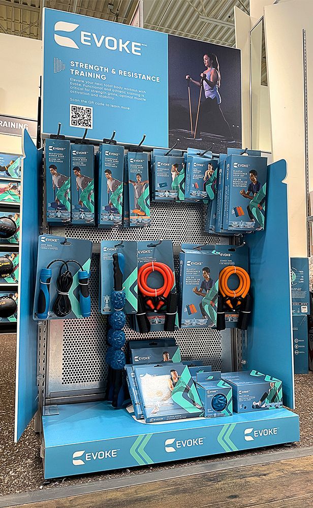 A display of evoke products in a store.