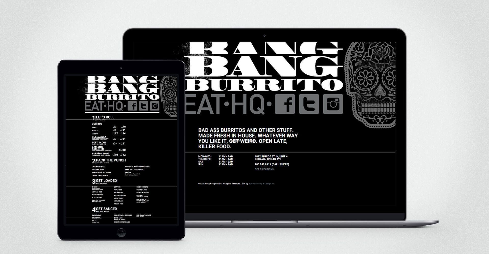 A laptop and a tablet with the words bang burrito on them