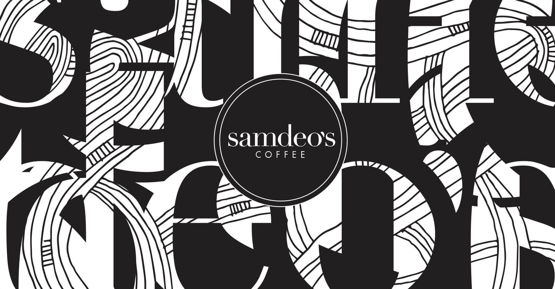 A black and white poster for samdeos coffee