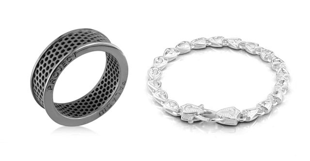 A ring and a bracelet are on a white background.