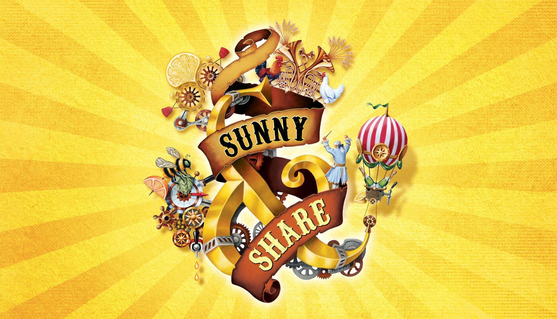 A sunny share logo on a yellow background