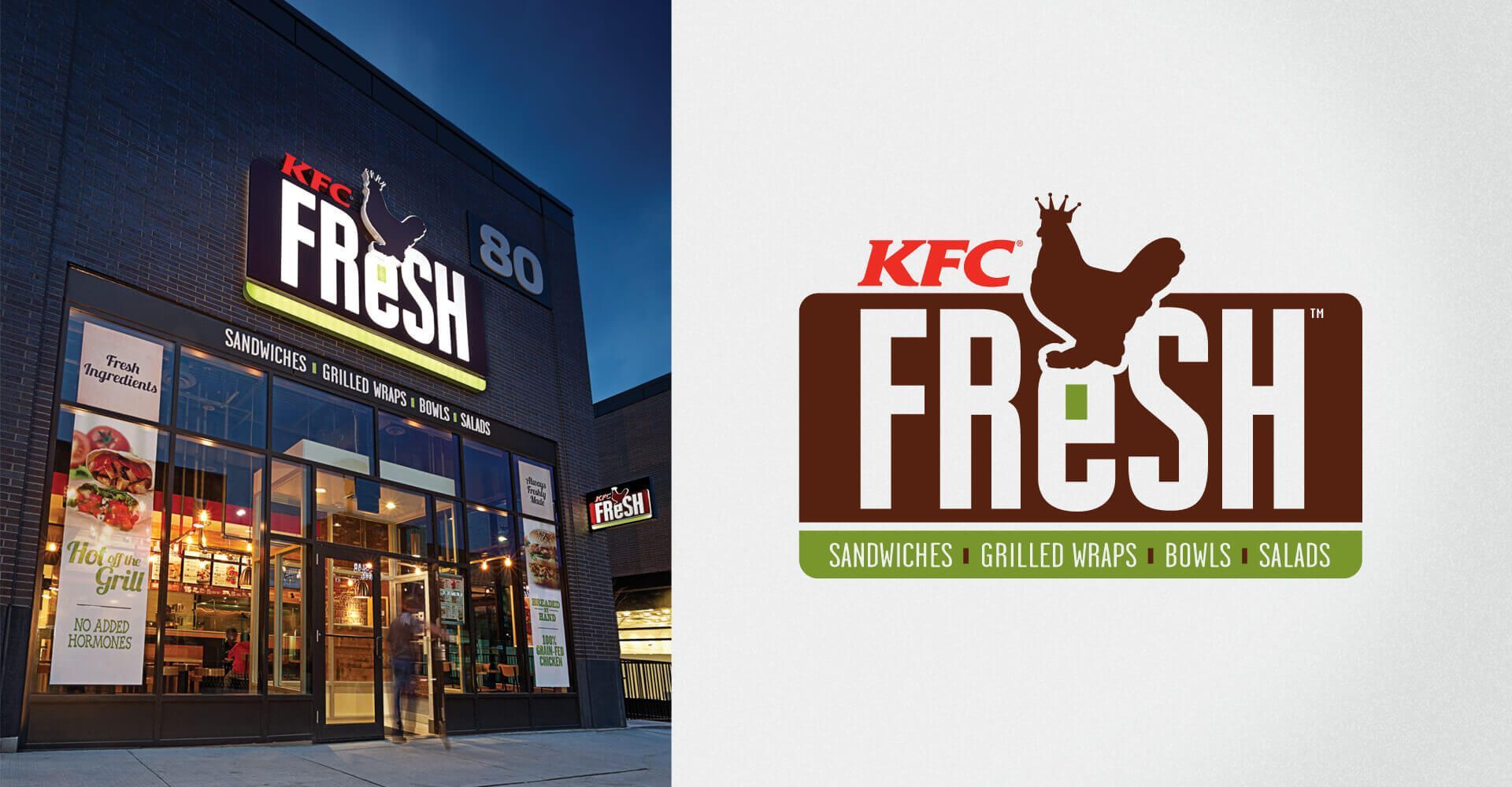 A picture of a kfc fresh restaurant next to a picture of a kfc fresh logo