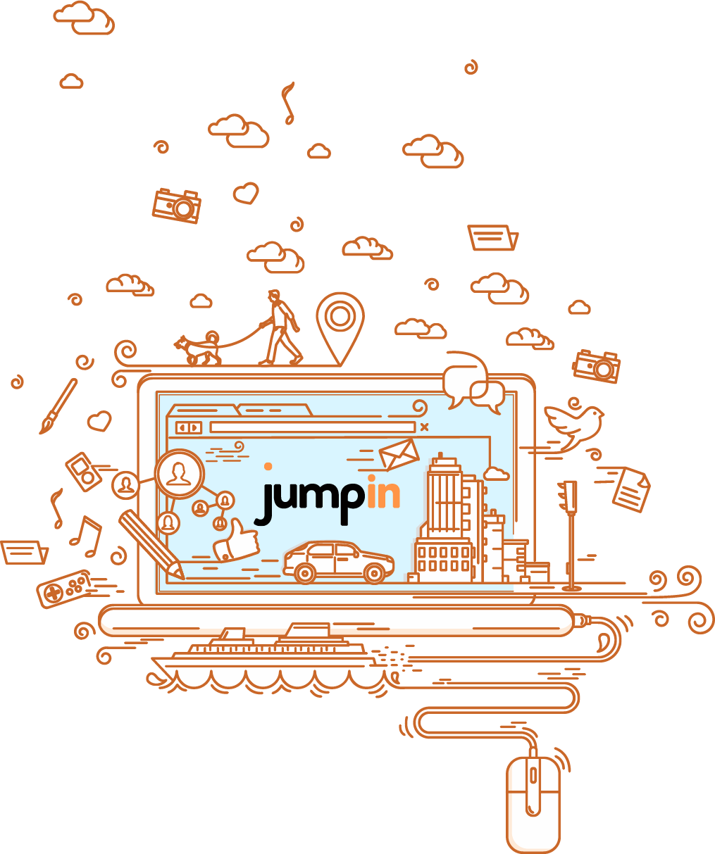 A drawing of a laptop with the word jumpin on it