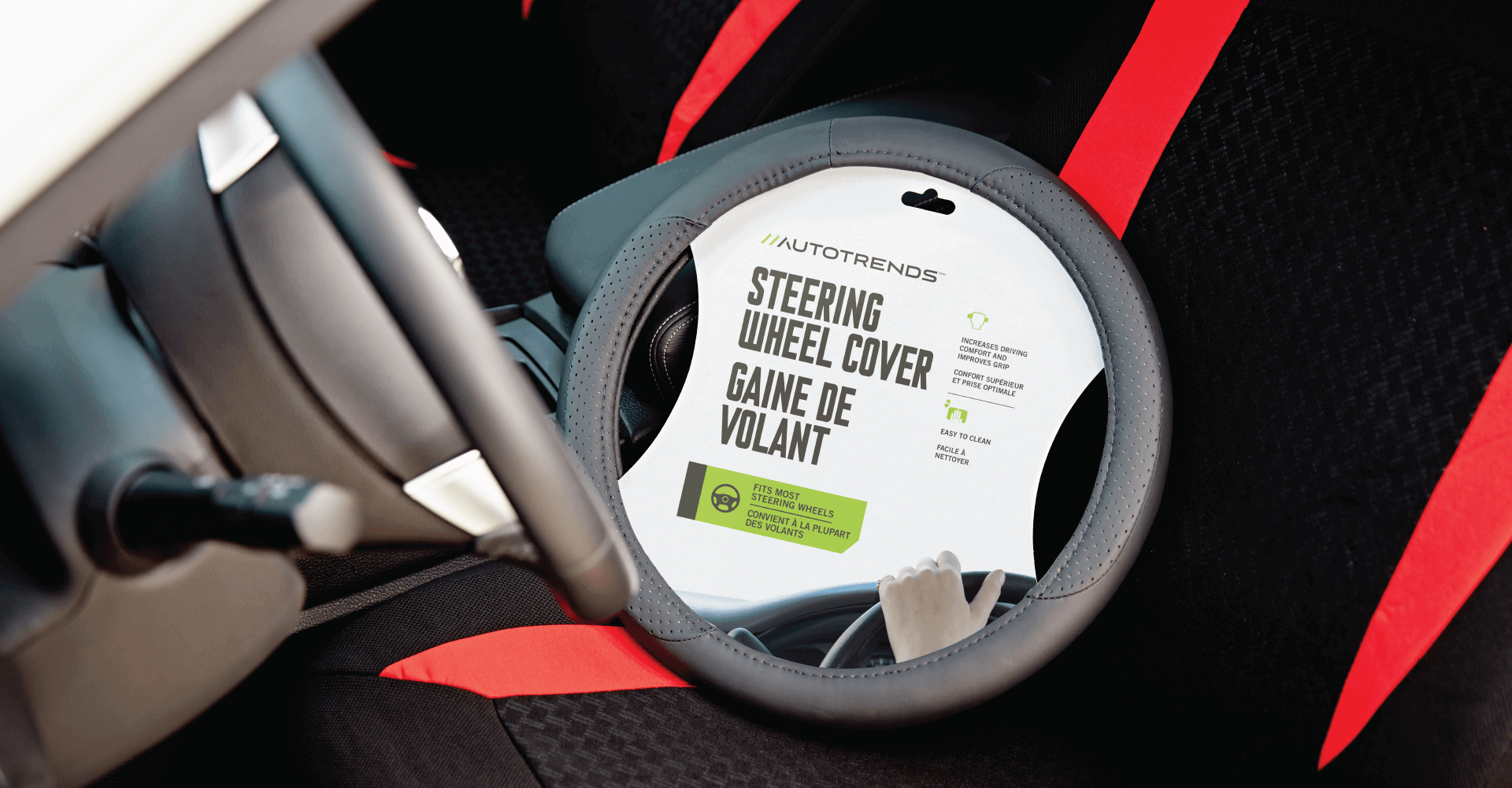 A steering wheel cover that says steering wheel cover game of volant