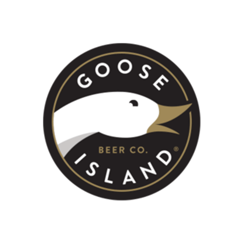 A logo for goose island beer co. with a goose on it