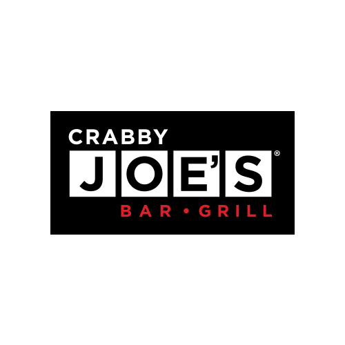 The logo for crabby joe 's bar and grill is black and white.