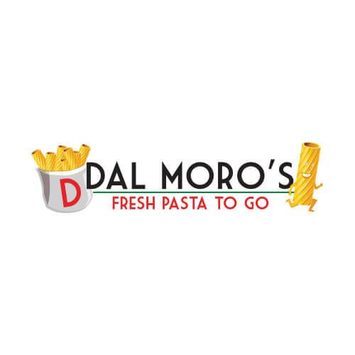 A logo for a restaurant called dal moro 's fresh pasta to go.