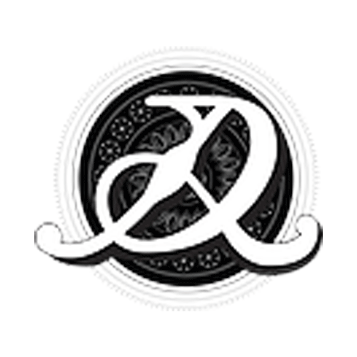 A black and white logo with a letter r in a circle.