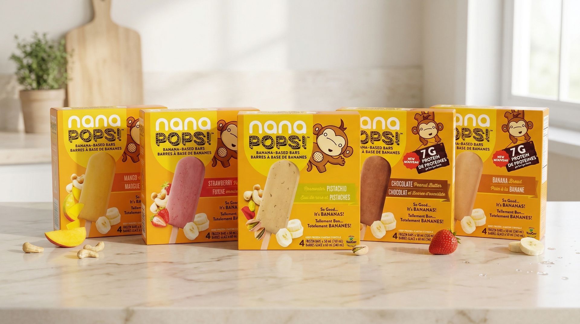 A bunch of logos for nana shake are on a white surface.