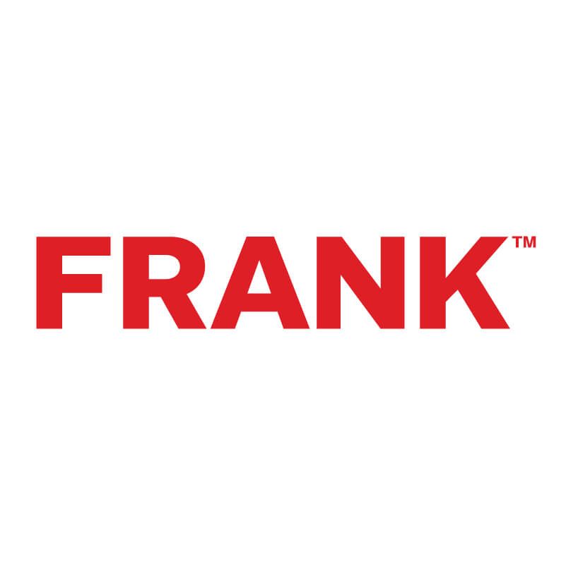 A red frank logo on a white background