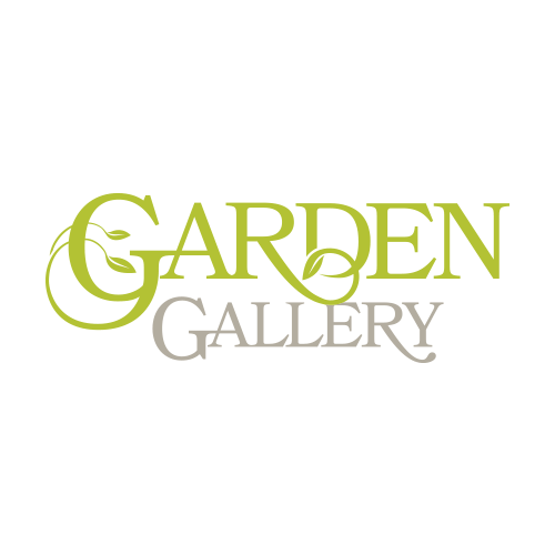 The logo for the garden gallery is green and white.