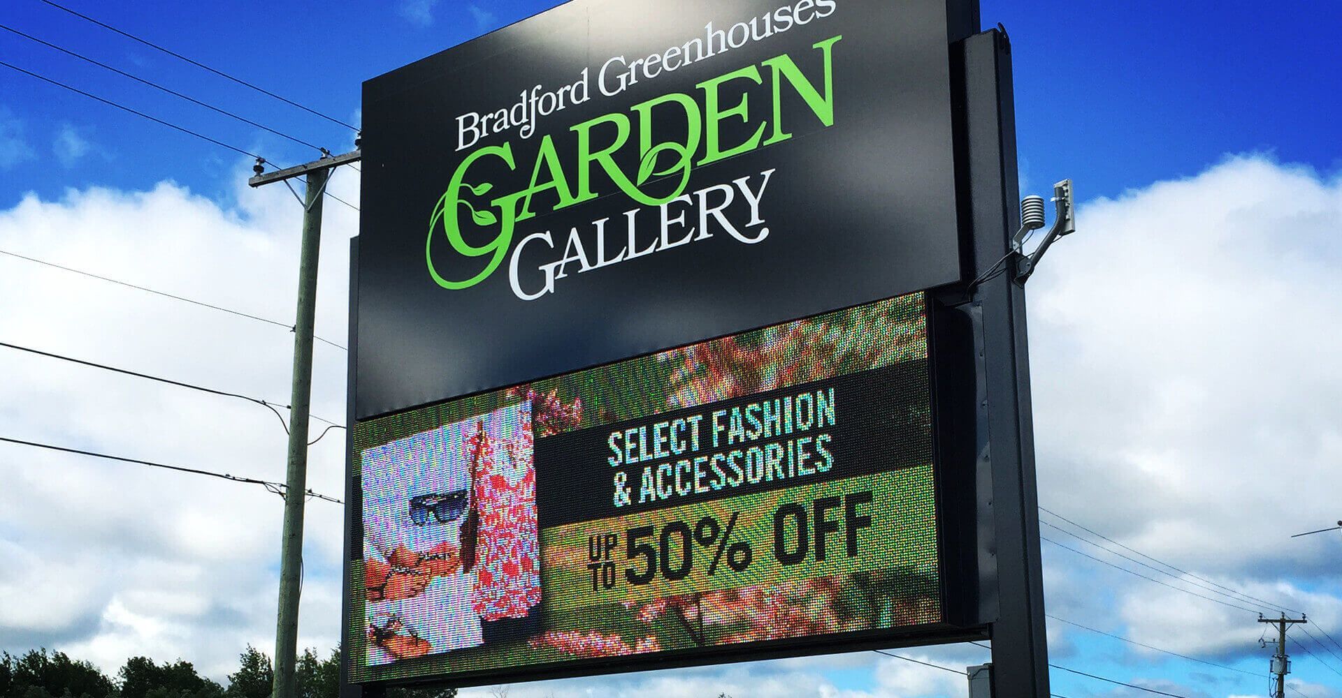 A large outdoor billboard for the garden gallery