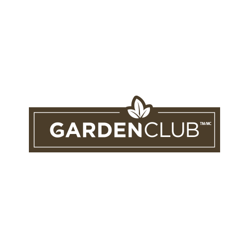 The garden club logo is a brown sign with leaves on it.
