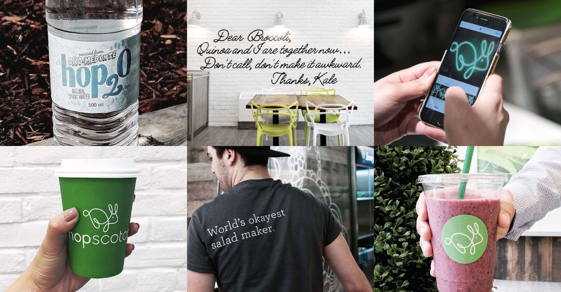 A collage of photos shows a man holding a smoothie and a bottle of water.