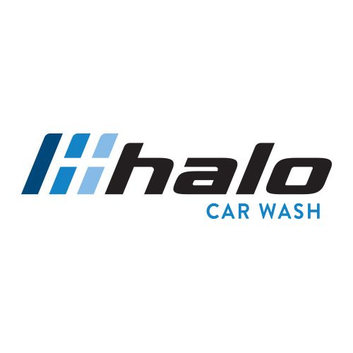 The logo for halo car wash is blue and black on a white background.