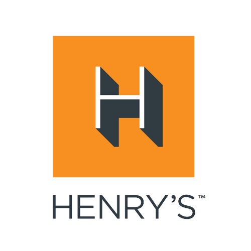 The logo for henry 's is a square with a letter h on it.
