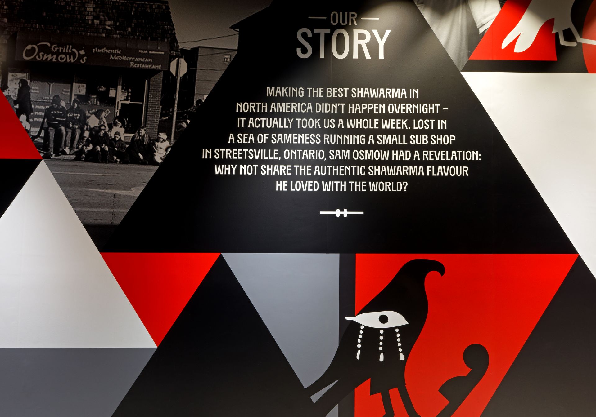 A sign that says our story on it