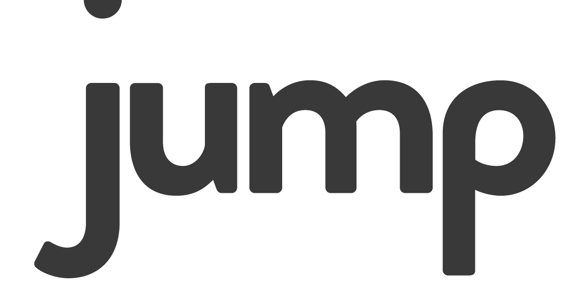 The word jump is written in black on a white background.