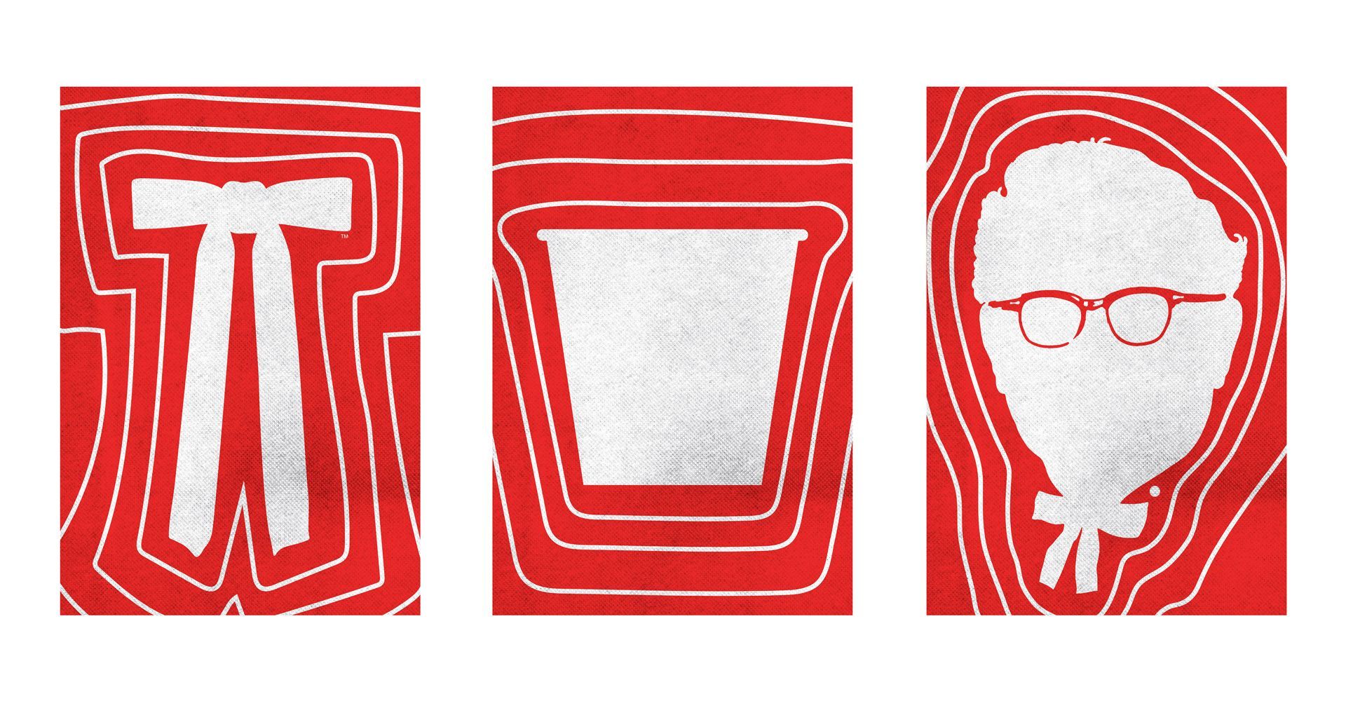 A red and white drawing of a kfc logo