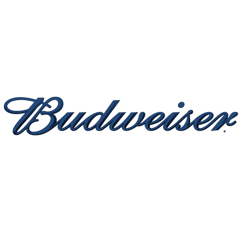 A blue budweiser logo on a white background.
