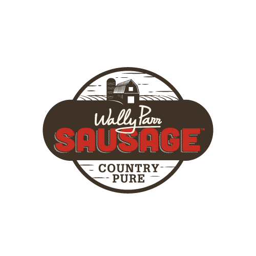 A logo for wally parr sausage country pure