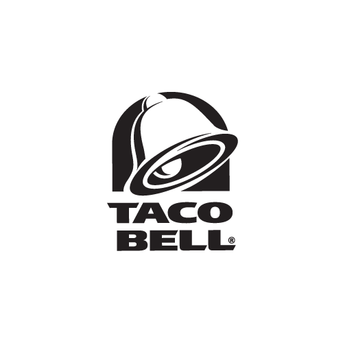 The taco bell logo is purple and black on a white background.
