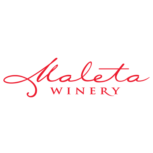A red logo for maleta winery on a white background