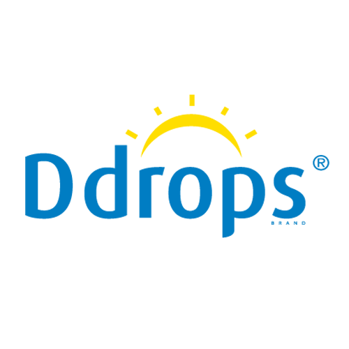 A blue and yellow logo for ddrops brand
