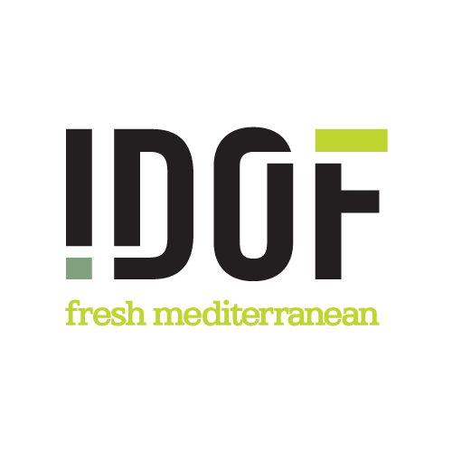 A logo for idgf fresh mediterranean on a white background