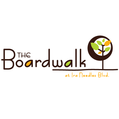 A logo for the boardwalk at ira noodles blvd.